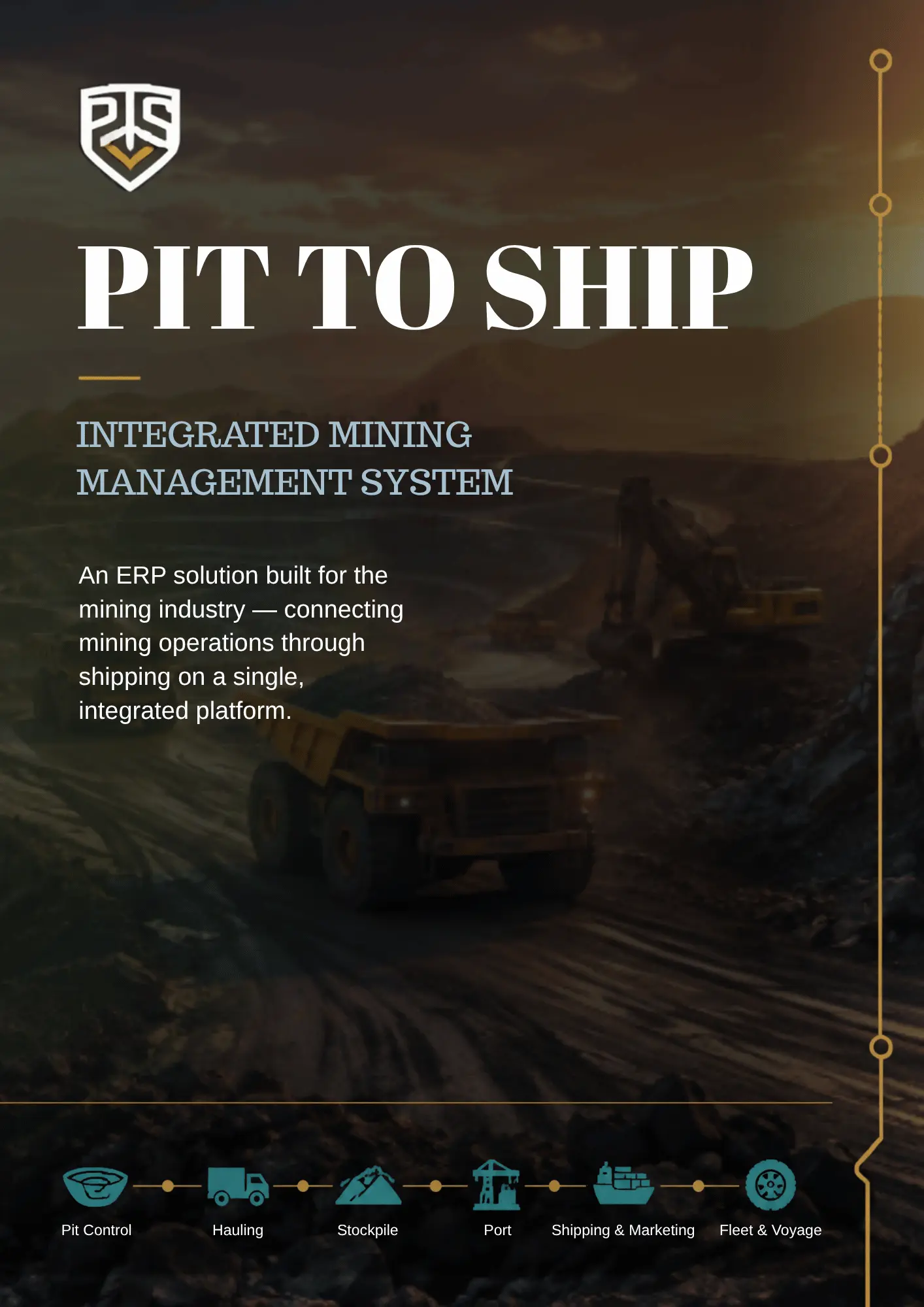 Pit to Ship — Integrated Mining Management System. ERP tambang untuk pit control, hauling, stockpile, pelabuhan, shipping & marketing, fleet & voyage.